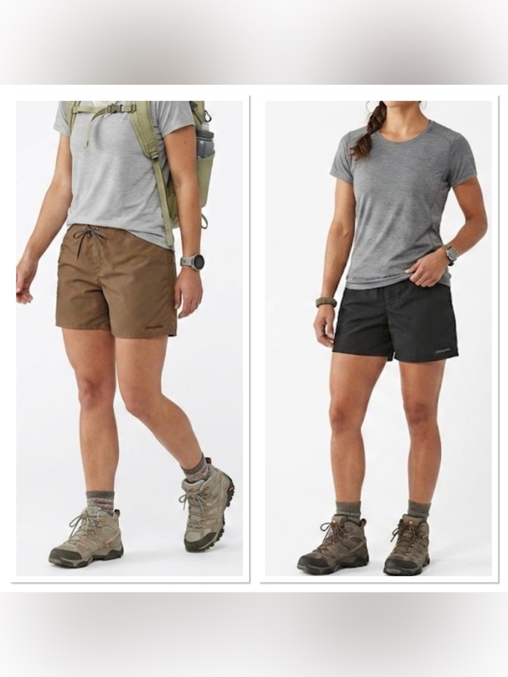 2 Patagonia Women's Athletic Hiking Shorts — Brown & Black